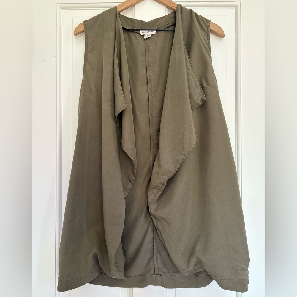 Artisan NY Women's Green Tencel Sleeveless Open Front Tencel Vest Lagenlook M